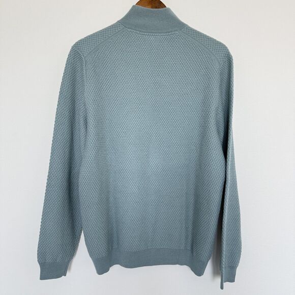 Ted Baker Sweater Mens XL Blue Wool Blend Half Zip Mock Neck Honeycomb - Picture 2 of 11